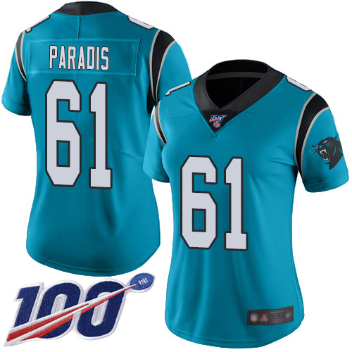 Carolina Panthers Limited Blue Women Matt Paradis Jersey NFL Football #61 100th Season Rush Vapor Untouchable->women nfl jersey->Women Jersey